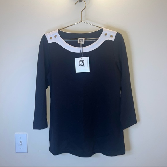 Anne Klein Tops - Anne Klein Black & Ivory Knit Top Gold Button Detail NWT XS